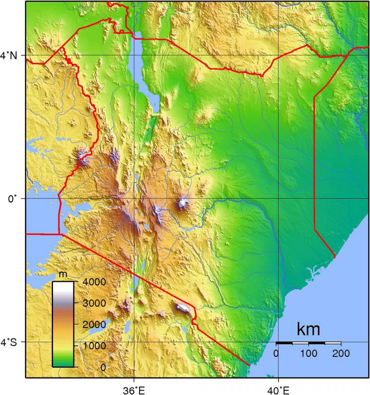 Kenya elevació mapa