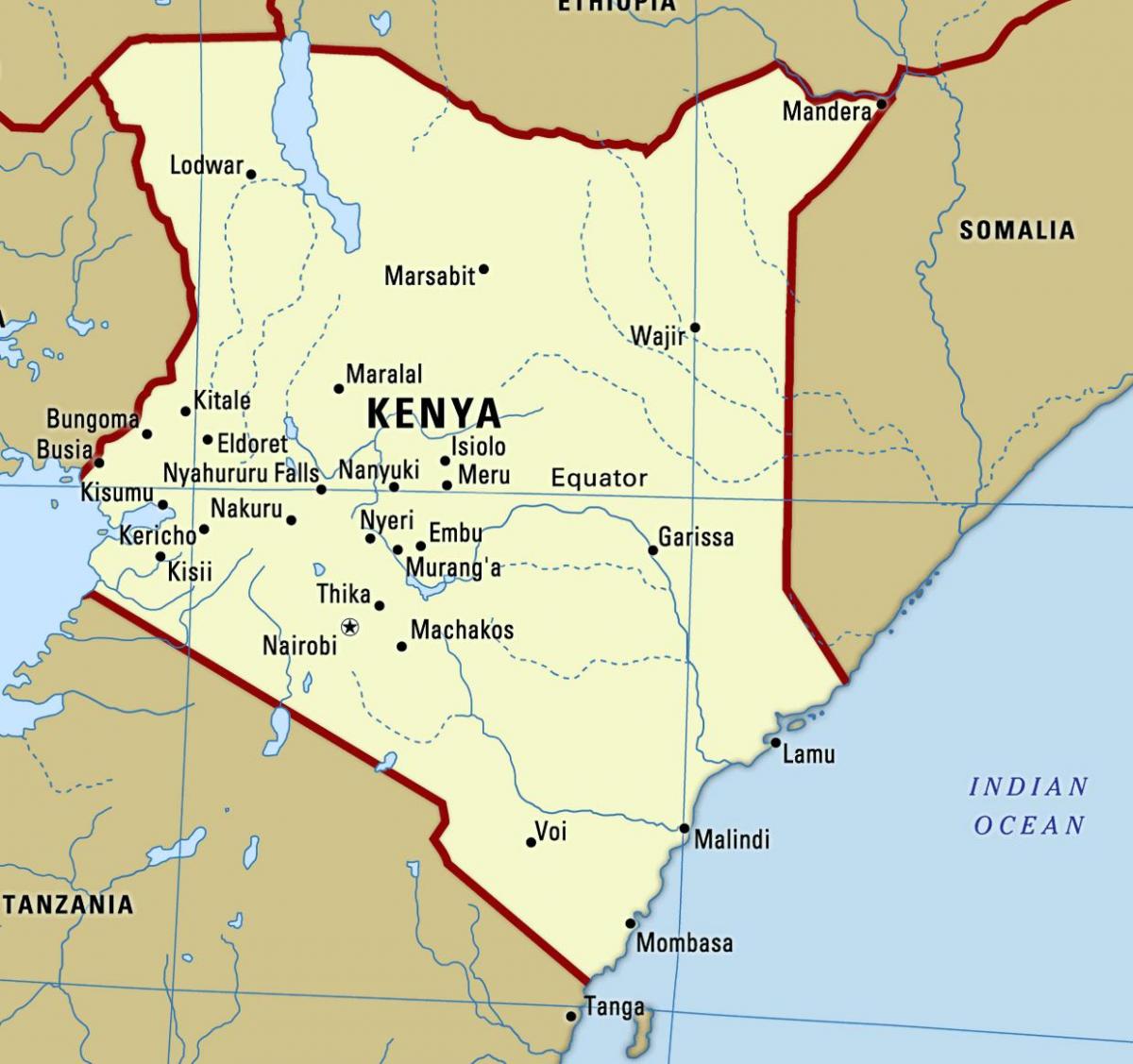 mapa amb les ciutats de Kenya