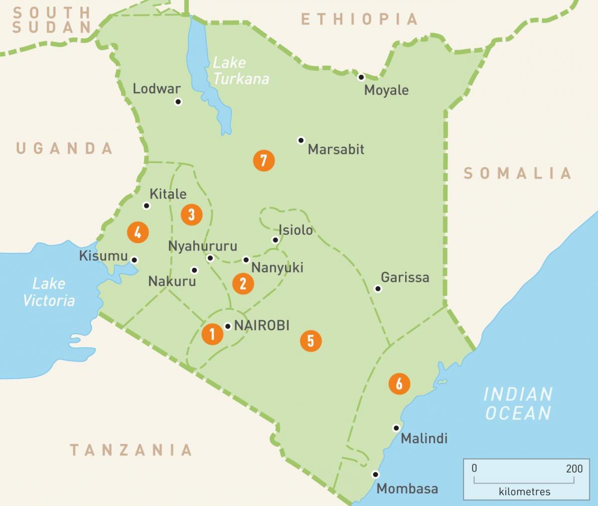 mapa de Kenya mostrant províncies