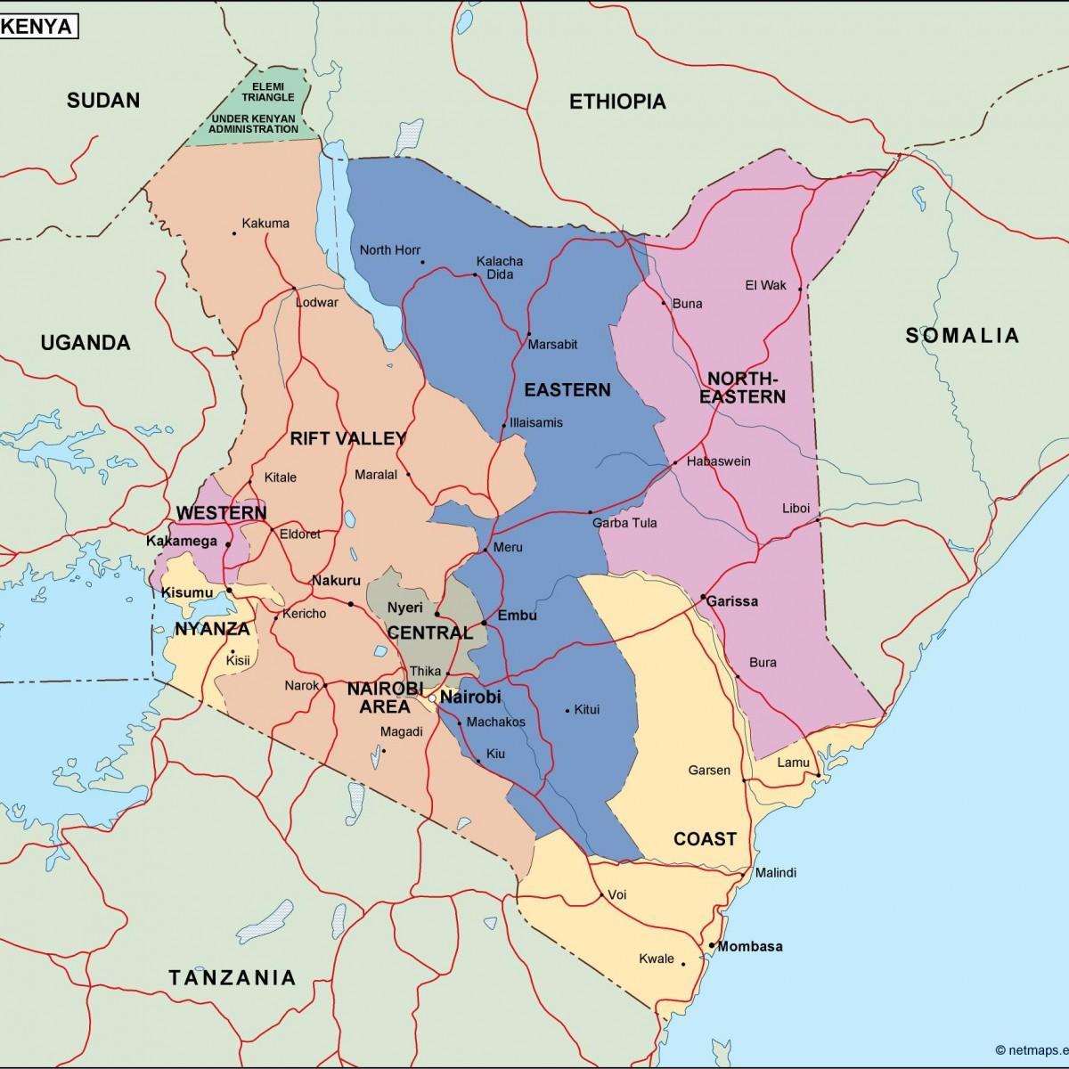 mapa de Kenya mostrant rius
