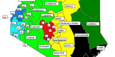 Mapa de 47 comarques a Kenya 