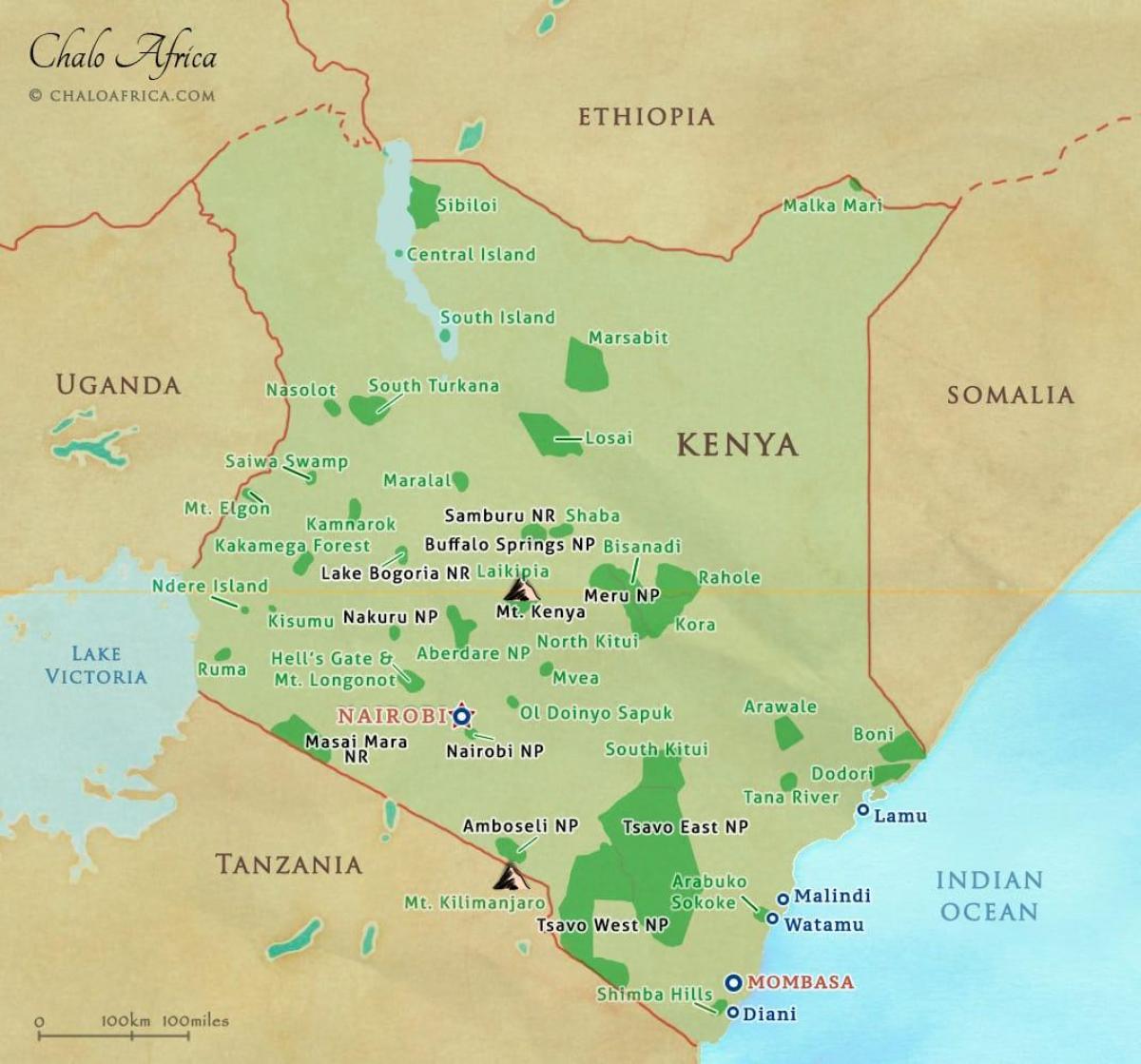 mapa de Kenya parcs nacionals i reserves