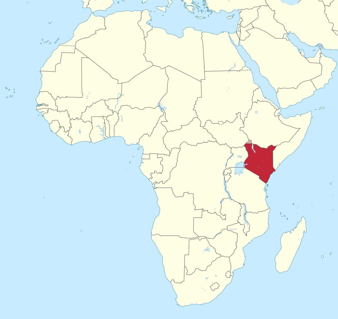 mapa d'àfrica amb Kenya destacat